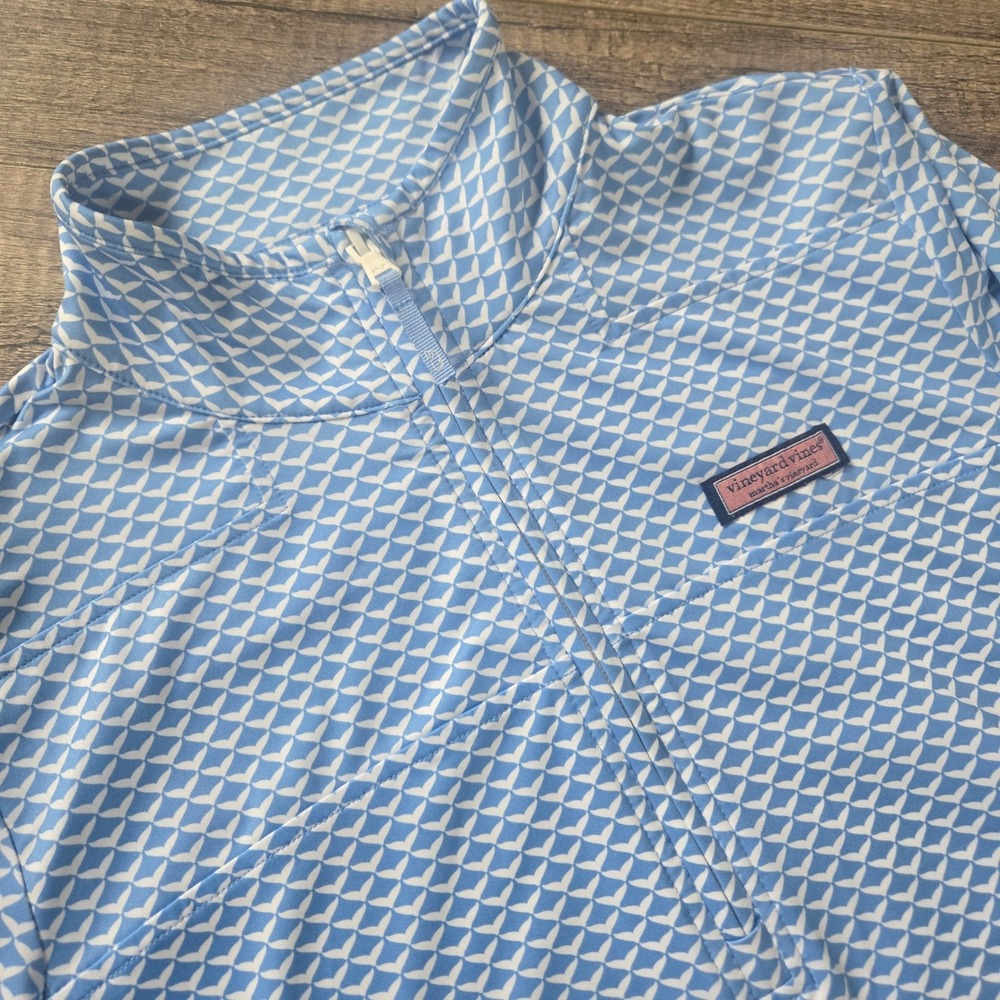 Vineyard Vines Womens Blue White Whale Tail Print Shep Shirt Quarter Zip Medium
